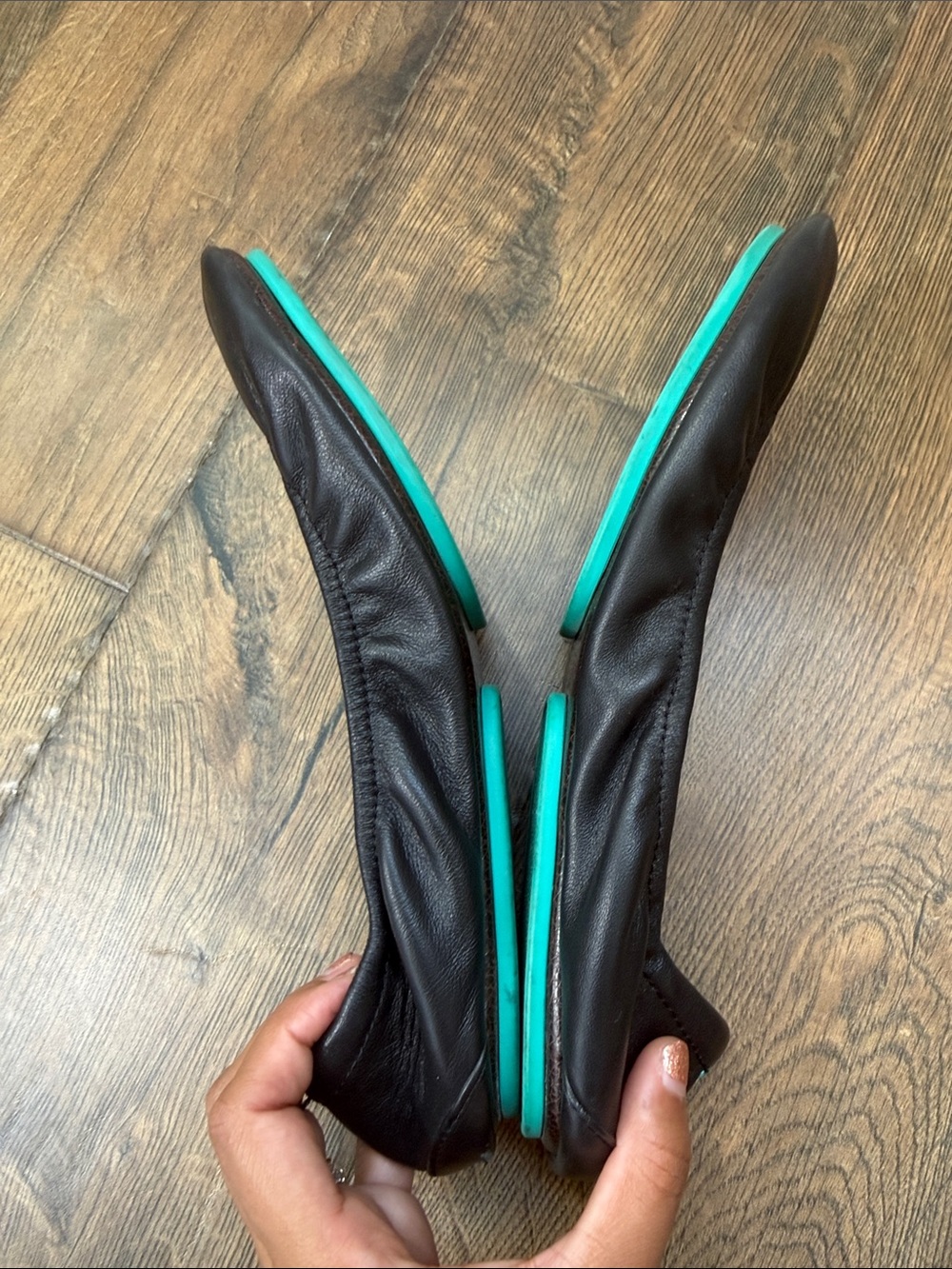 TIEKS Black Leather Ballet Flats — Women's Foldable Loafers - Picture 4 of 5